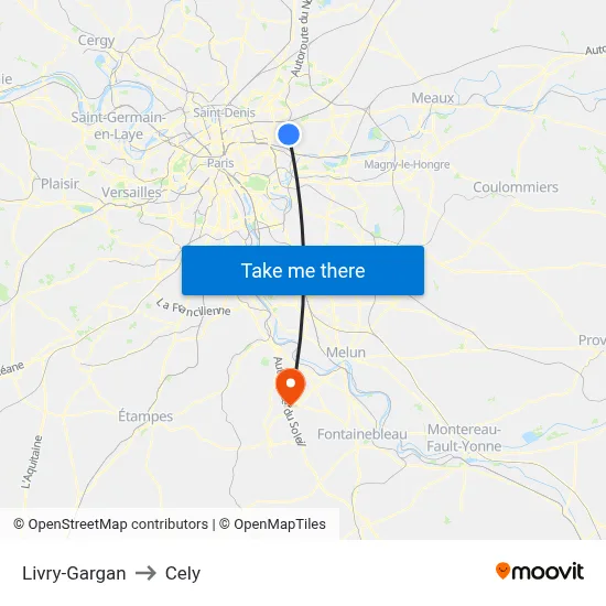 Livry-Gargan to Cely map