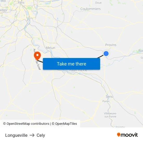 Longueville to Cely map
