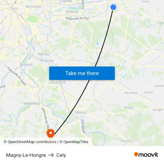Magny-Le-Hongre to Cely map