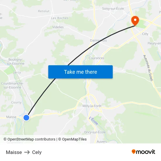 Maisse to Cely map