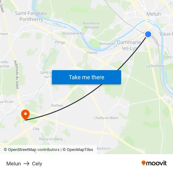 Melun to Cely map