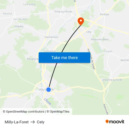 Milly-La-Foret to Cely map