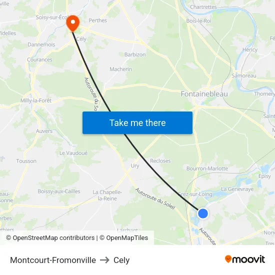 Montcourt-Fromonville to Cely map