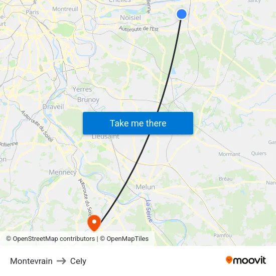 Montevrain to Cely map