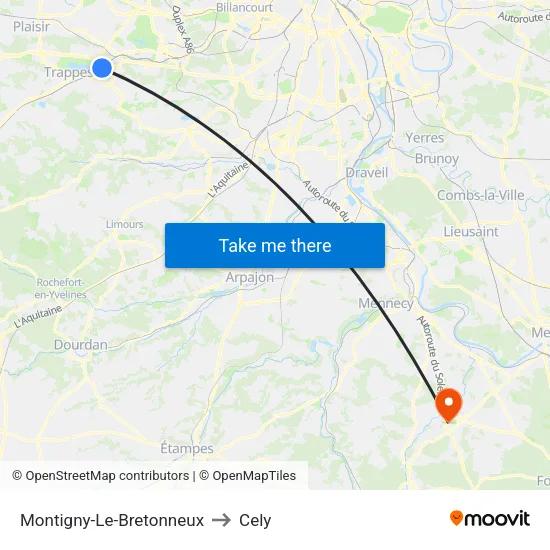 Montigny-Le-Bretonneux to Cely map