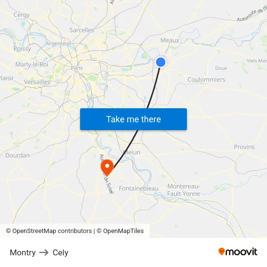 Montry to Cely map