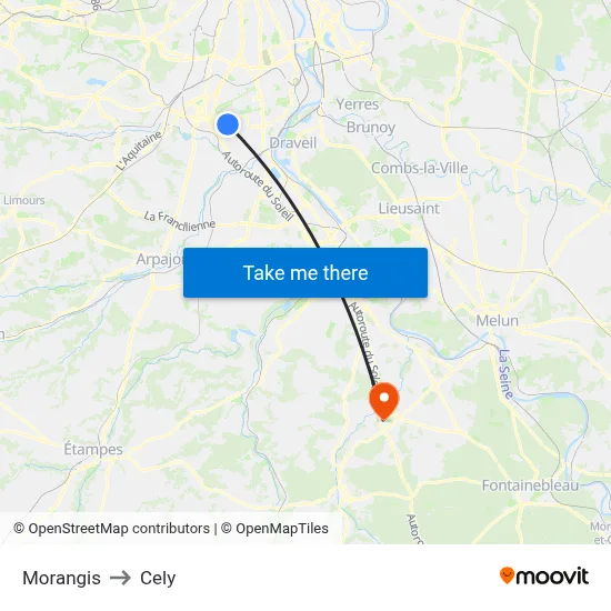 Morangis to Cely map