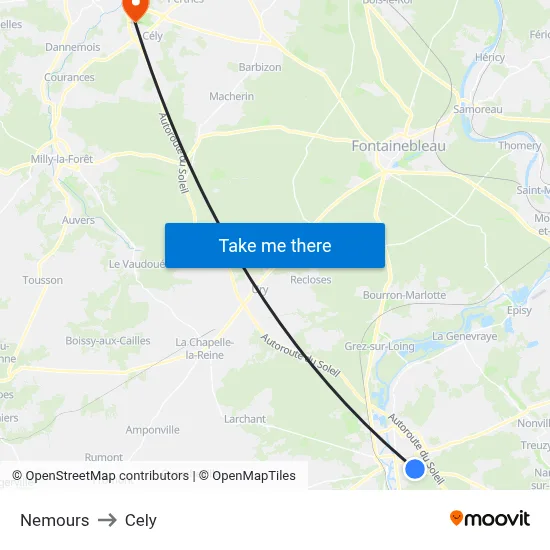 Nemours to Cely map