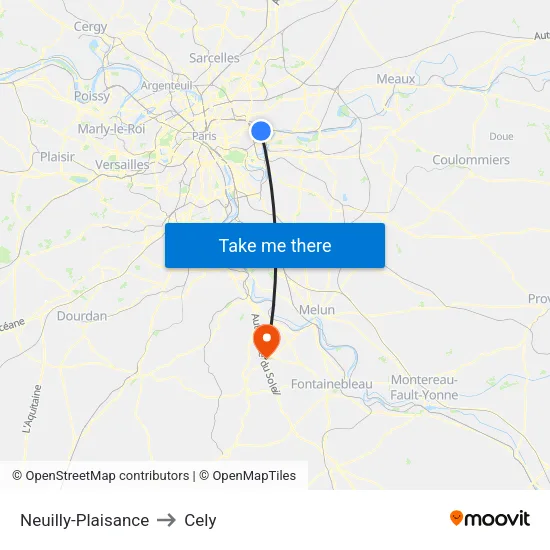 Neuilly-Plaisance to Cely map