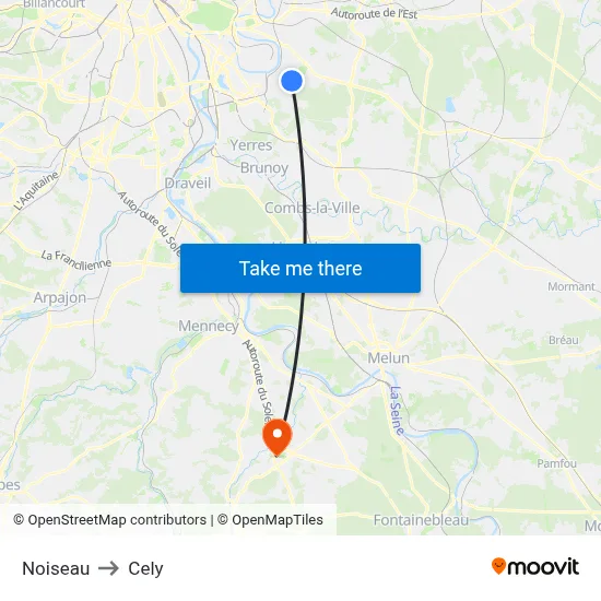 Noiseau to Cely map