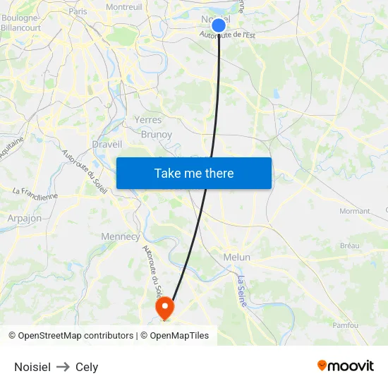 Noisiel to Cely map
