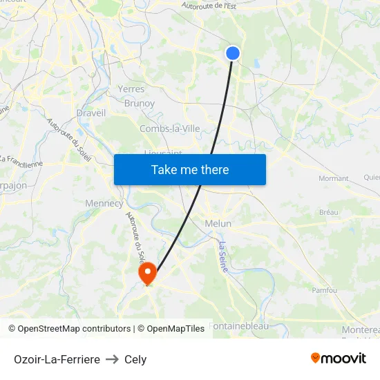 Ozoir-La-Ferriere to Cely map