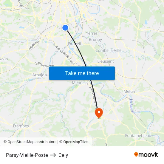 Paray-Vieille-Poste to Cely map