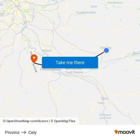 Provins to Cely map
