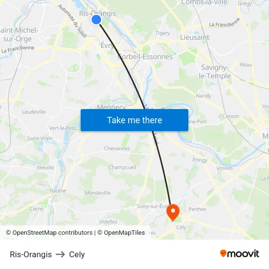 Ris-Orangis to Cely map