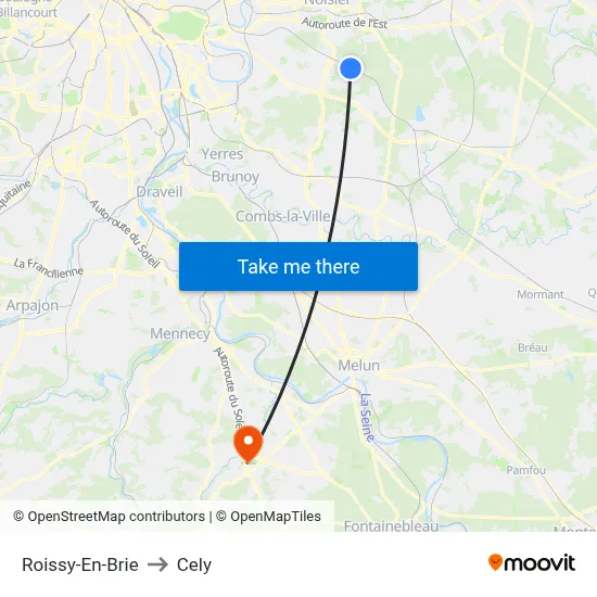 Roissy-En-Brie to Cely map