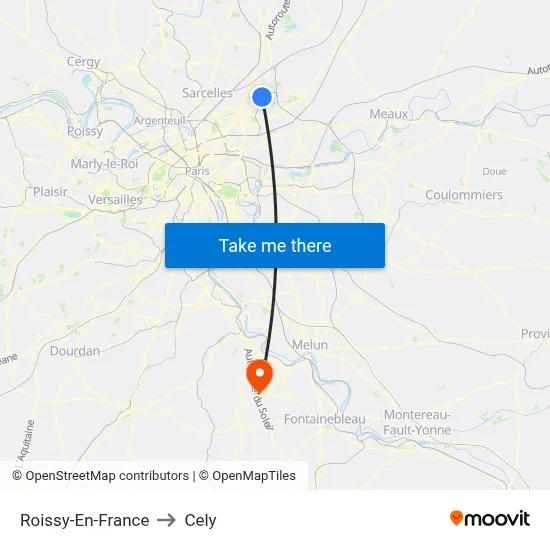 Roissy-En-France to Cely map