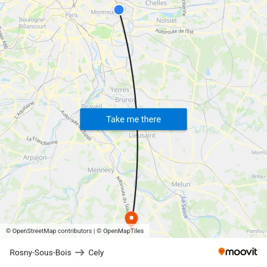 Rosny-Sous-Bois to Cely map