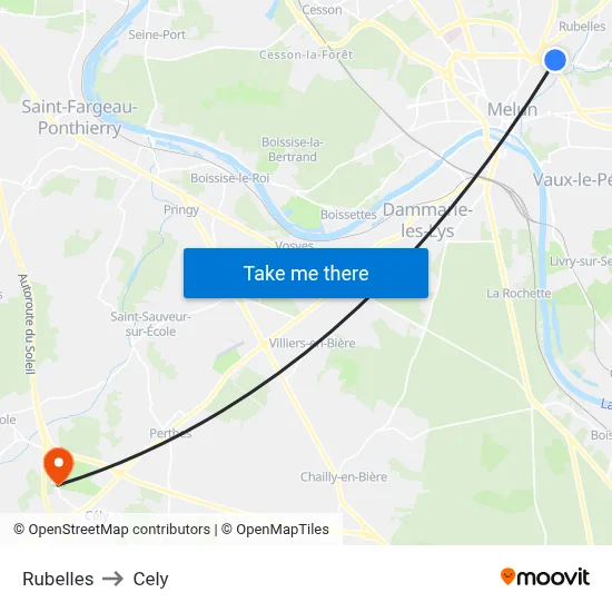 Rubelles to Cely map