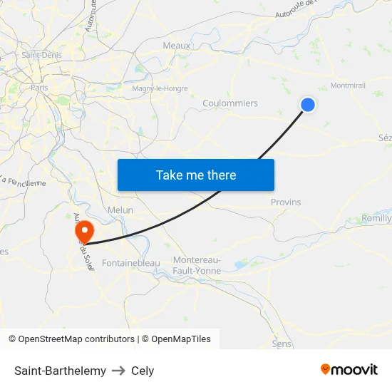 Saint-Barthelemy to Cely map
