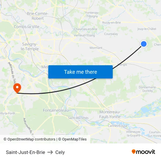 Saint-Just-En-Brie to Cely map