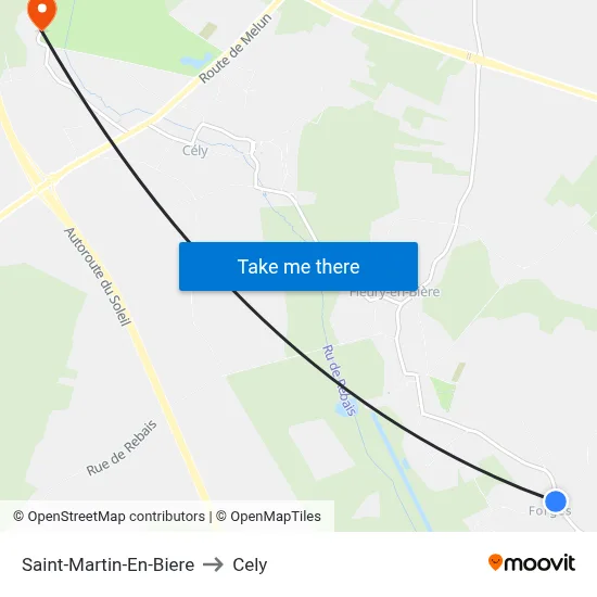 Saint-Martin-En-Biere to Cely map
