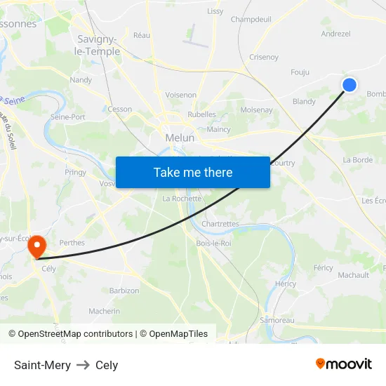 Saint-Mery to Cely map