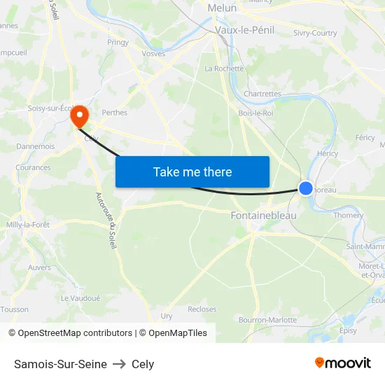 Samois-Sur-Seine to Cely map