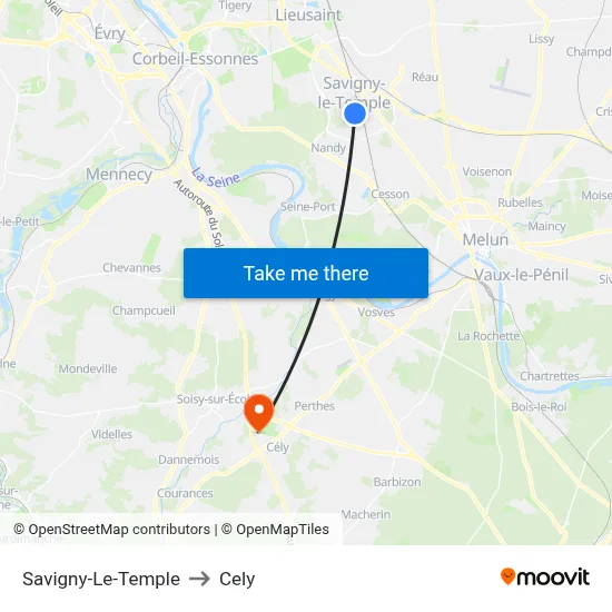 Savigny-Le-Temple to Cely map