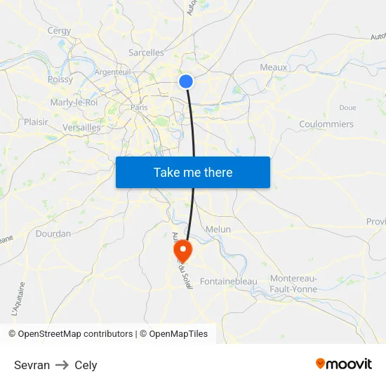 Sevran to Cely map