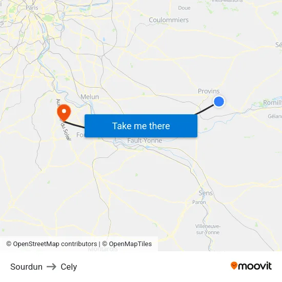 Sourdun to Cely map