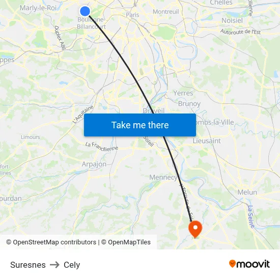 Suresnes to Cely map