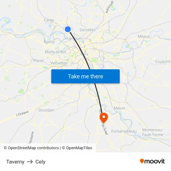 Taverny to Cely map
