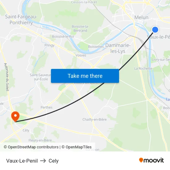 Vaux-Le-Penil to Cely map