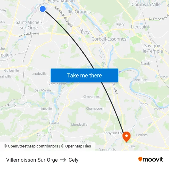 Villemoisson-Sur-Orge to Cely map