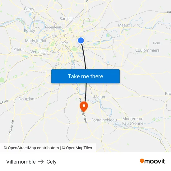 Villemomble to Cely map