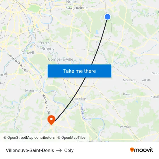 Villeneuve-Saint-Denis to Cely map