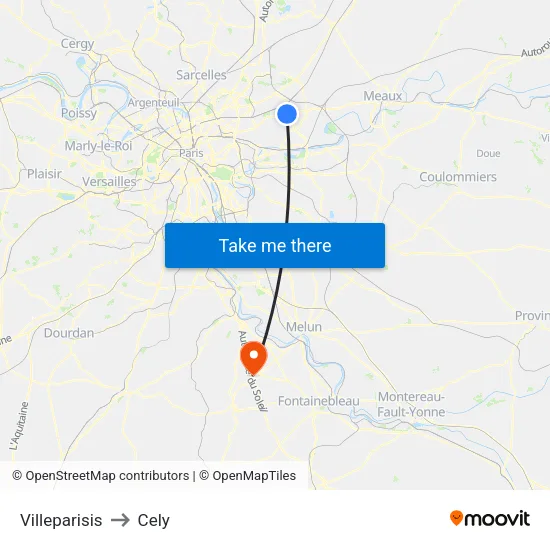 Villeparisis to Cely map