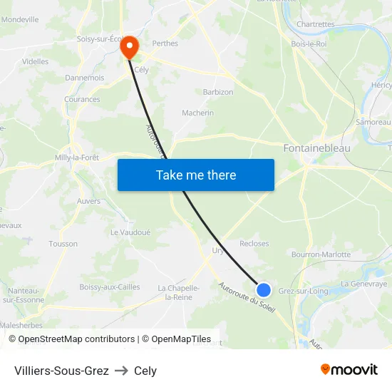 Villiers-Sous-Grez to Cely map