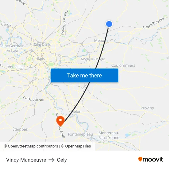 Vincy-Manoeuvre to Cely map