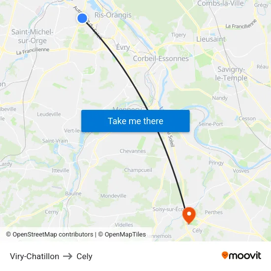 Viry-Chatillon to Cely map