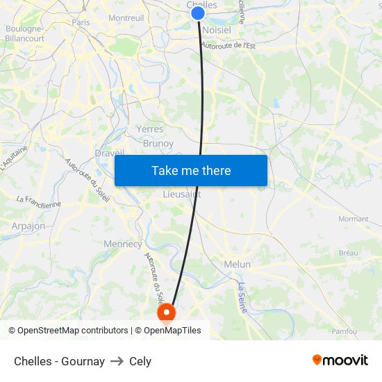 Chelles - Gournay to Cely map