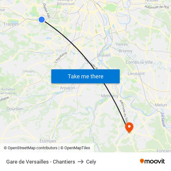 Gare de Versailles - Chantiers to Cely map