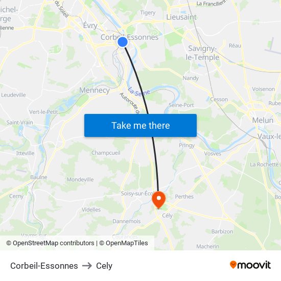 Corbeil-Essonnes to Cely map