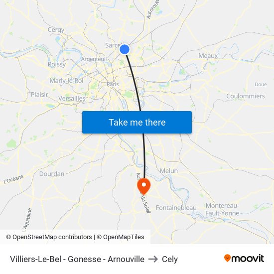Villiers-Le-Bel - Gonesse - Arnouville to Cely map