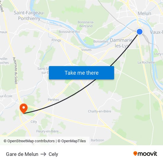 Gare de Melun to Cely map