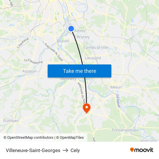 Villeneuve-Saint-Georges to Cely map