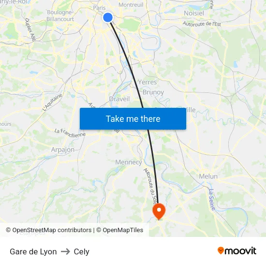 Gare de Lyon to Cely map
