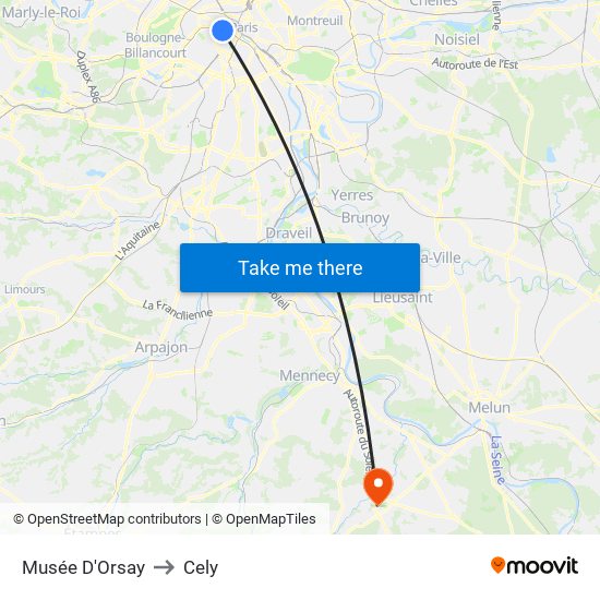 Musée D'Orsay to Cely map