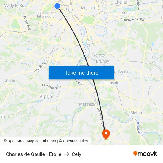 Charles de Gaulle - Étoile to Cely map